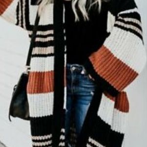 Venus Cozy Stripped Long Cardigan Sweater Duster Top Jacket